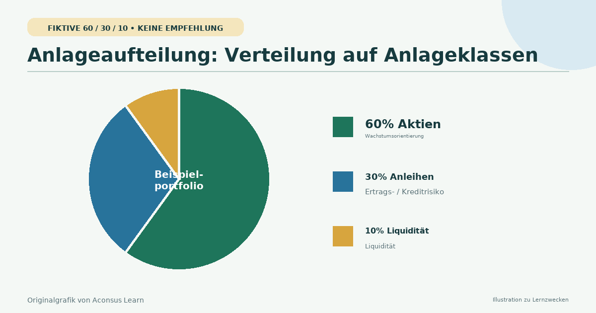 Ein Portfolio-Kreis, der in Aktien, Anleihen und Bargeld unterteilt ist