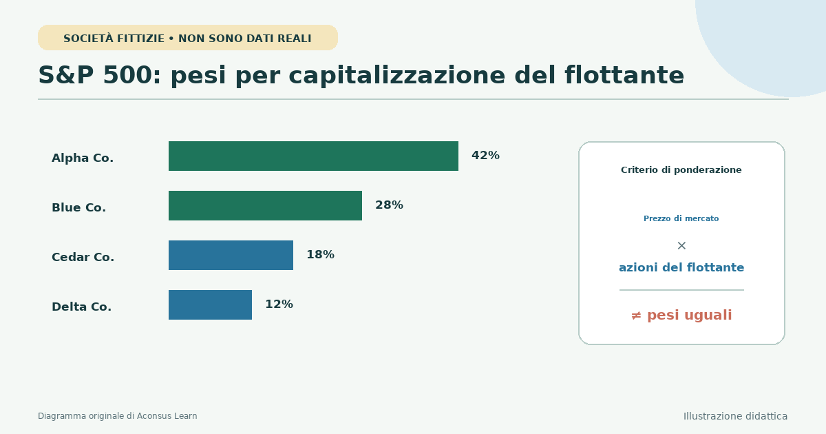 Cinquecento blocchi societari pesati in base a diverse capitalizzazioni di mercato rettificate per il flottante